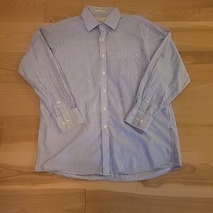 Michael Kors Mens Blue and White Dress Shirt Long Sleeve Button Down